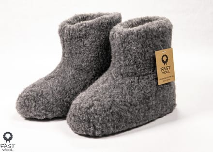 FAST WooL - 100% merinowol - Wollen sloffen - laars model - grijs - maat 43