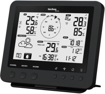 Technoline weerstation - WS 1900 - 168x136x25mm - zwart - met 5-in-1 buitensensor 100m - TL-WS1900