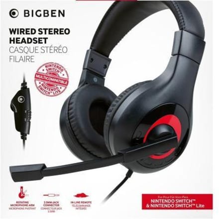 BigBen Interactive Stereo Gaming Headset V1 - Black/Red - Wired Headset - Nintendo Switch