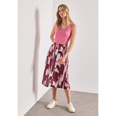 Midi-rok met knoopsluiting en print
