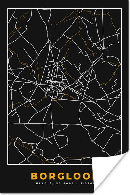 Poster Goud - Borgloon - Stadskaart - Plattegrond - Kaart - 20x30 cm