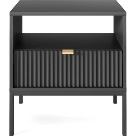 Selsey Vellore - Nachtkastje 54 cm - zwart met geribbelde front en gouden handgreep