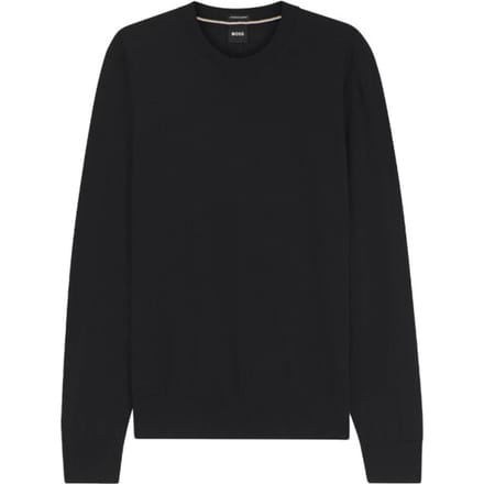 BOSS Leno slim fit trui wol - heren pullover middeldik O-hals - zwart