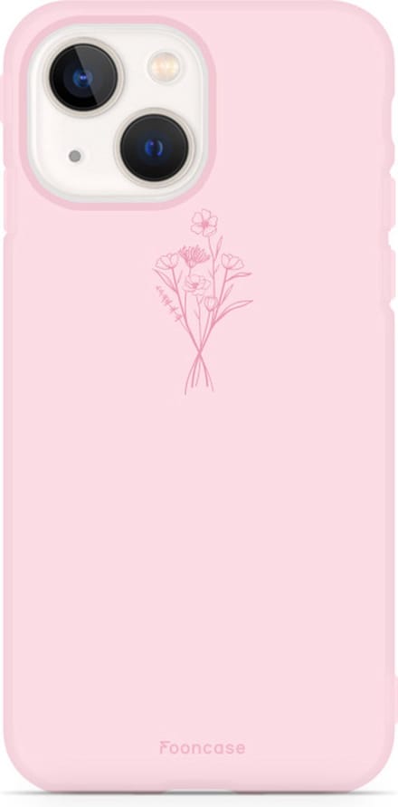 Fooncase Hoesje Geschikt voor iPhone 14 Plus - Shockproof Case - Back Cover / Soft Case - Roze / veldbloemen
