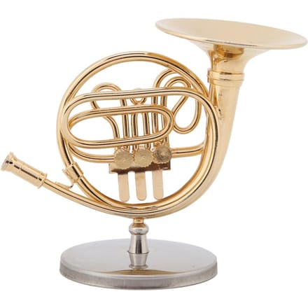 4in Miniatuur Gouden Franse Hoorn Replica met Standaard Instrument Model Ornamenten Kerstcadeaus beige
