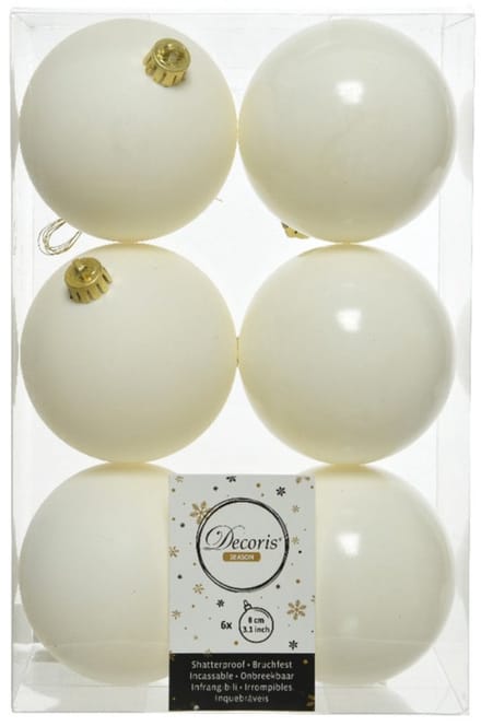 Decoris Kerstballen - 24x st - wol wit - 8 cm - kunststof - mat en glans mix - kerstversiering