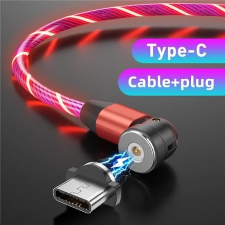 Rood Type C-1m -magnetische USB type c-kabel met 540° roterende LED-verlichting, snelladen, USB-Micro-kabel, voor iPhone 12