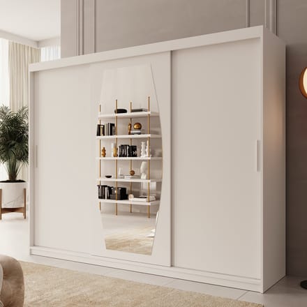 Meubella - Kledingkast Azai - Wit - 250 cm - Met spiegel
