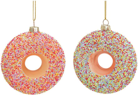 Kersthanger Donut van Glas - Set van 2 Stuks - Kersthanger - Kerstdecoratie - Kerstversiering