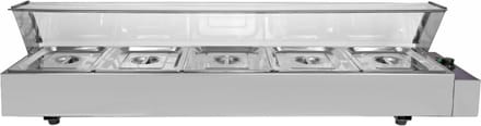 5 pan natte bain marie - rvs - 5x5,5l - met glasafscherming