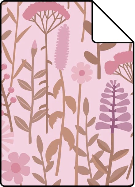 Proefstaal ESTAhome behang veldbloemen roze - 26.5 x 21 cm - 131551-S
