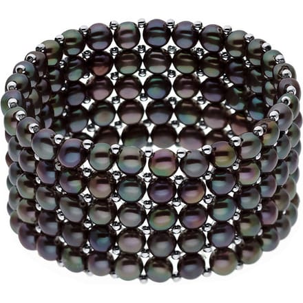Manchet armband 5 Rijen Black Pearl Zoetwater 925