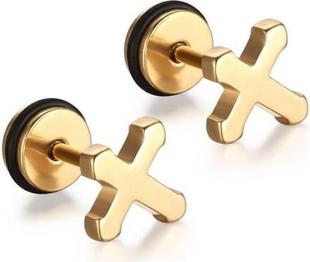 Cross Stud oorbellen edelstaal Goudkleurig