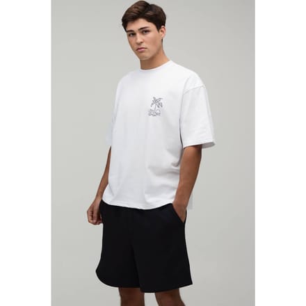 Hoog-laag T-shirt En Short Set Met Palmborduursel In Oversized Pasvorm | Black/White | Size Medium