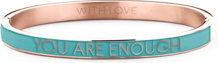 Key Moments 8KM-BC0022 Stalen Bangle met Tekst - You Are Enough - One-size - Rosékleurig / Blauw
