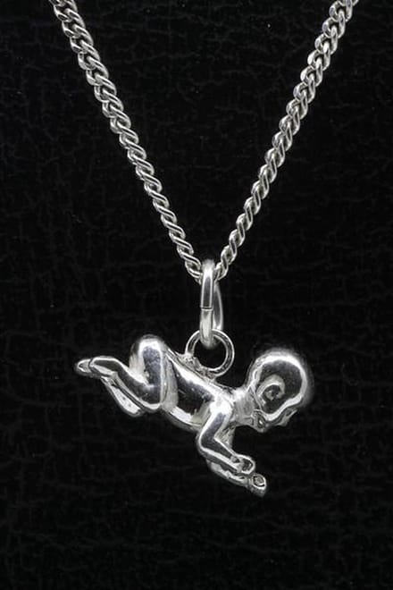 Zilveren Baby kruipend ketting hanger