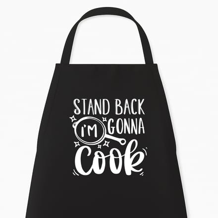 Go Mama - Keukenschort “Stand back, I’m gonna cook” – Grappig kookschort – One Size – Verstelbaar – Zwart – Humor cadeau – Kerst- of sinterklaascadeau