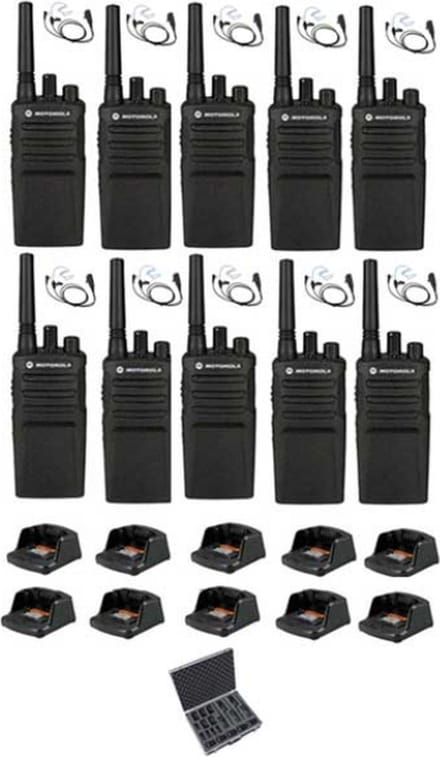 Set van 10 Motorola XT420 UHF met beveiliging oortje M1 2-Pins laders en koffer