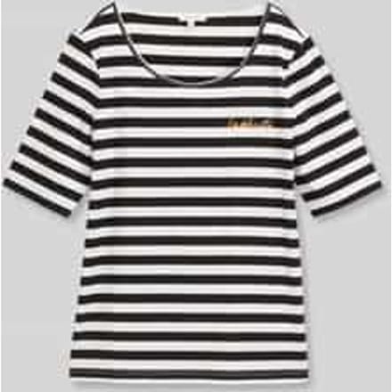 Tom Tailor - T-shirt met borduursel - Maat XL - black white stripe