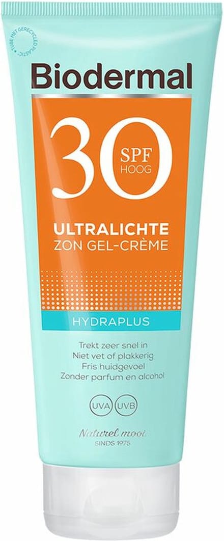 Biodermal Ultralichte Zon Gel-Crème SPF 30, 200 ml - Zonnebrand Hydraplus met UVA/UVB, Trekt zeer snel in, Niet vet of plakkerig, Fris huidgevoel, Zonder Parfum en alcohol