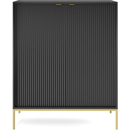 Selsey Vellore - Hoge ladekast - zwart met gecanneleerde fronten en goudkleurig frame