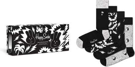 Happy Socks Black & White Socks Gift Set (4-pack) - altijd goed - zwart met wit - Unisex - Maat: 36 - 40