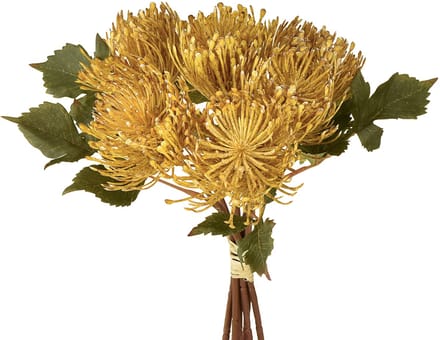 Protea kunstmatig Leucospermum speldenkussen geel 30cm 6 stuks