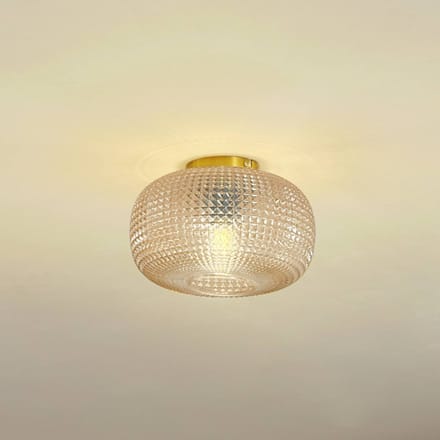 Lindby - plafondlamp - 1licht - Glas, ijzer - H: 17.3 cm - E27 - amber, messing