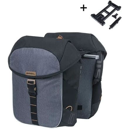 Basil Miles dubbele fietstas MIK, 34L, black slate - polyester - waterdicht - reflectiedetails -