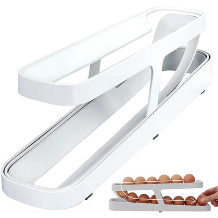 Automatisch Scrollend Eierrek Houder Opbergdoos Eiermand Container Organizers Rol-down Koelkast Eierdispenser Voor Keuken 2-tier wit