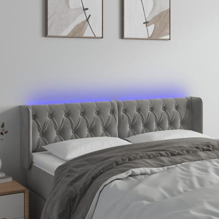 vidaXL - Hoofdbord - LED - 147x16x78/88 - cm - fluweel - lichtgrijs