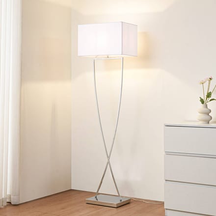 Lucande Vloerlamp Evaine, chroom/wit, metaal, 157 cm, E27