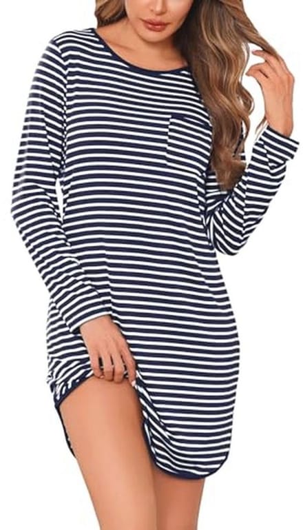 Dames Winter Katoenen Gestreepte Pyjama met Lange Mouwen