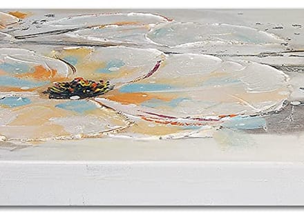 Handgeschilderde moderne bloemen op canvas - Witte bloemen schilderij - 50 cm hoog