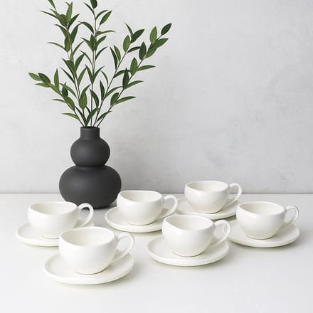 Wave Biscuit - Koffieset - 12-delig - Wit - 220ml - Porselein - Koffiekopjes