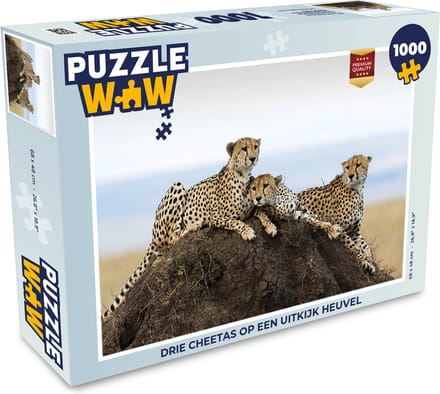 Puzzel Drie cheetas op een uitkijk heuvel - Legpuzzel - Puzzel 1000 stukjes volwassenen