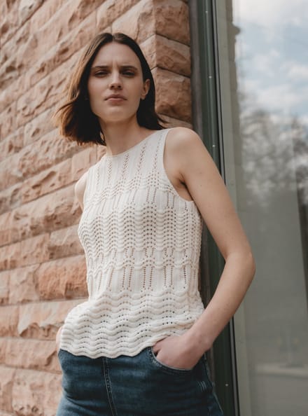 Openwork knit Vest E24082 | Ecru - Ecru / S