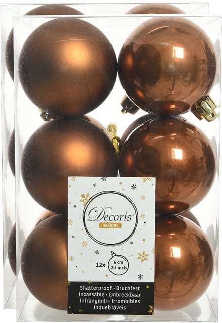 Decoris kerstballen - 24x st - kaneel bruin - D6 cm - kunststof - mat/glans - kerstversiering