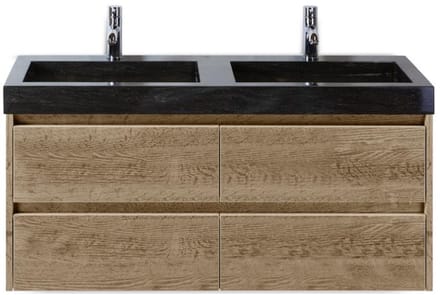 Dante Badmeubelset 120 cm - Natuur Eiken - Wastafel Hardsteen Wit Lucca Dubbel