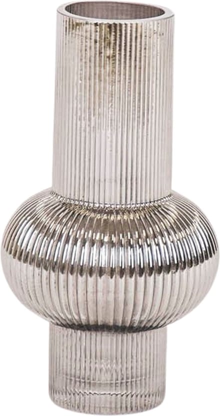 Housevitamin Ribbel Vaas - Grijs Glas - 13,5x25cm Woontrend Van Nu