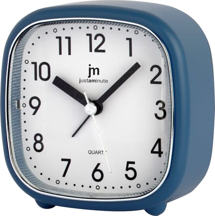 Just a Minute | Wekker | Blauw | vierkant - met stil uurwerk en seconden wijzer