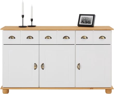 Sideboard COLMAR 135 cm van massief hout - wit/bruin