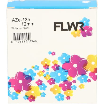 FLWR - Printetiket / TZe-135 / Wit op Transparant - Geschikt voor Brother