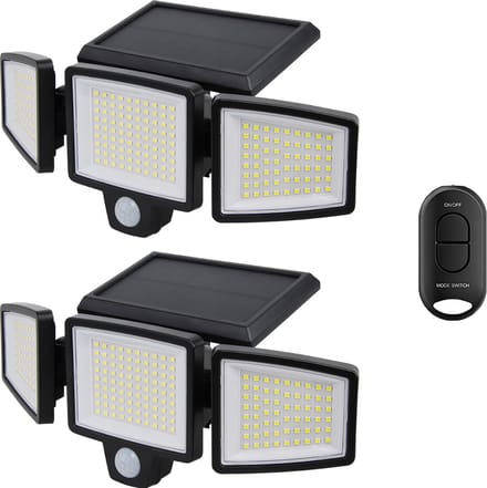 Auronic Solar Buitenlamp met Bewegingssensor - Wandlamp met Sensor - Zonne-energie - 210 LED's - IP65 - 2 Stuks - Zwart