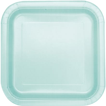 UNIQUE - 14 vierkante kartonnen borden mint 22 cm pastel