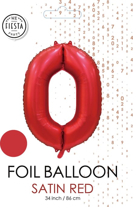 folieballon cijfer 0 mat rood metallic