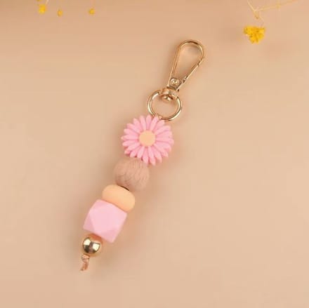 Sleutelhanger, tashanger met kralen | roze