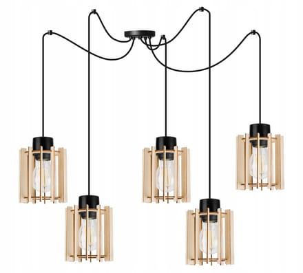 Light-Home SPIDER TIMBER 2357/5 - Hanglamp - Modern - Hout Lampenkap - Metaal - LED Geschikt - Verstelbare Hoogte