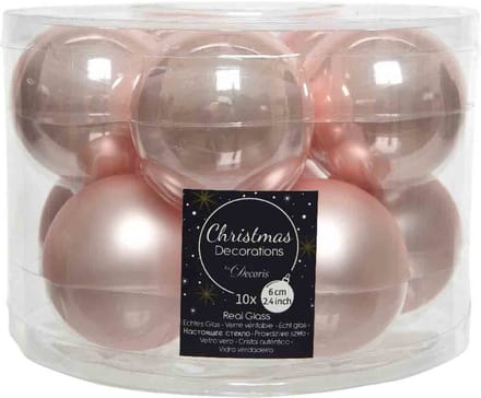 10 kerstballen poeder roze emaille 60 mm