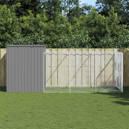 Maison pour chien avec enclos Gris clair 214 x 457 x 181 cm Acier galvanisé